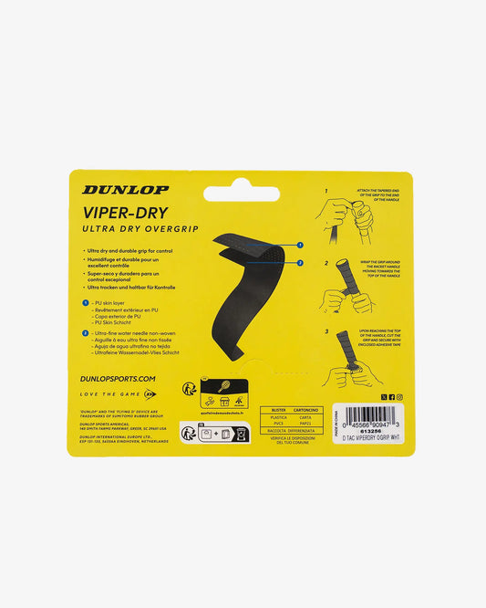 Dunlop Dunlop ATP Tour Viper-Dry sobregrip - paquete de 3 - cinta de agarre blanca para tenis