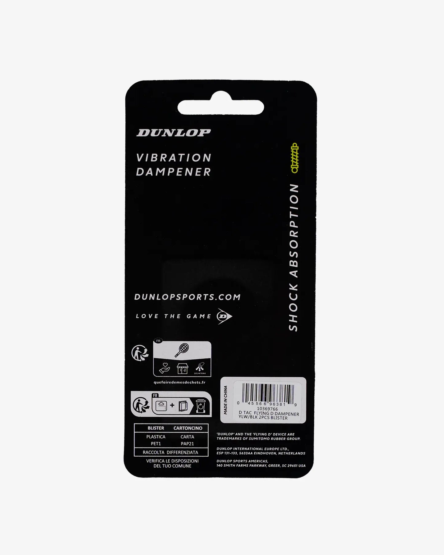 Dunlop Dunlop Flying D Dampener - 2 Pack - Yellow/Black Tennis Dampener