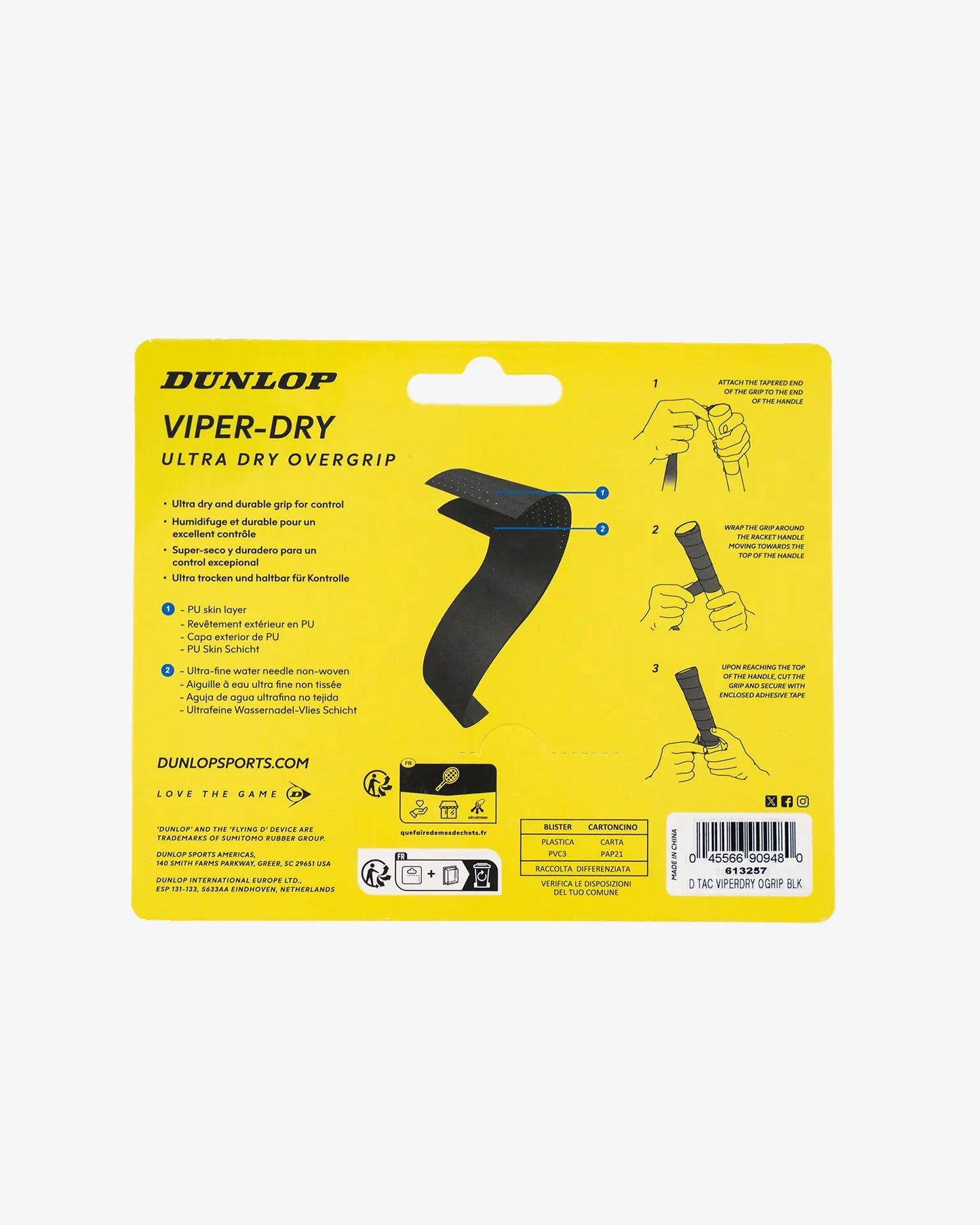 Dunlop Dunlop ATP Tour Viper-Dry Overgrip - 3 Pack -  Black Tennis Grip Tape