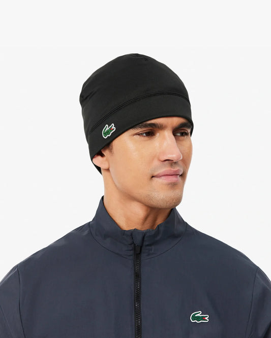 Lacoste Lacoste 反光鳄鱼标抓绒内衬运动针织帽 - 黑色针织帽