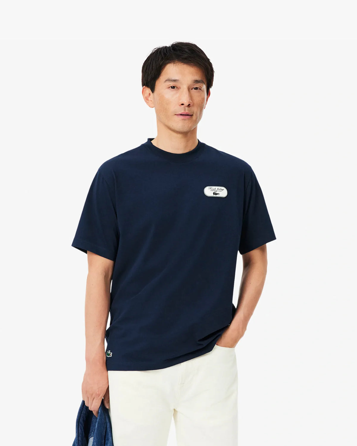 Lacoste テニス ヘリテージ グラフィック刺繍アクセント Tシャツ - ネイビーブルー