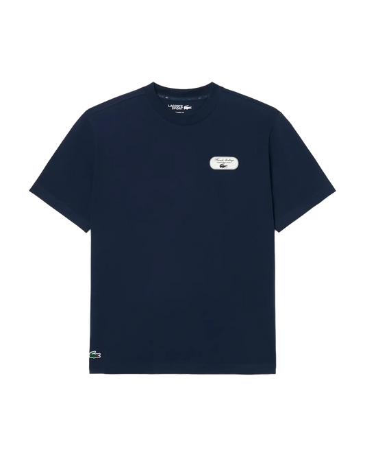 Camiseta Lacoste Lacoste Tennis Heritage azul-marinho com detalhe gráfico bordado